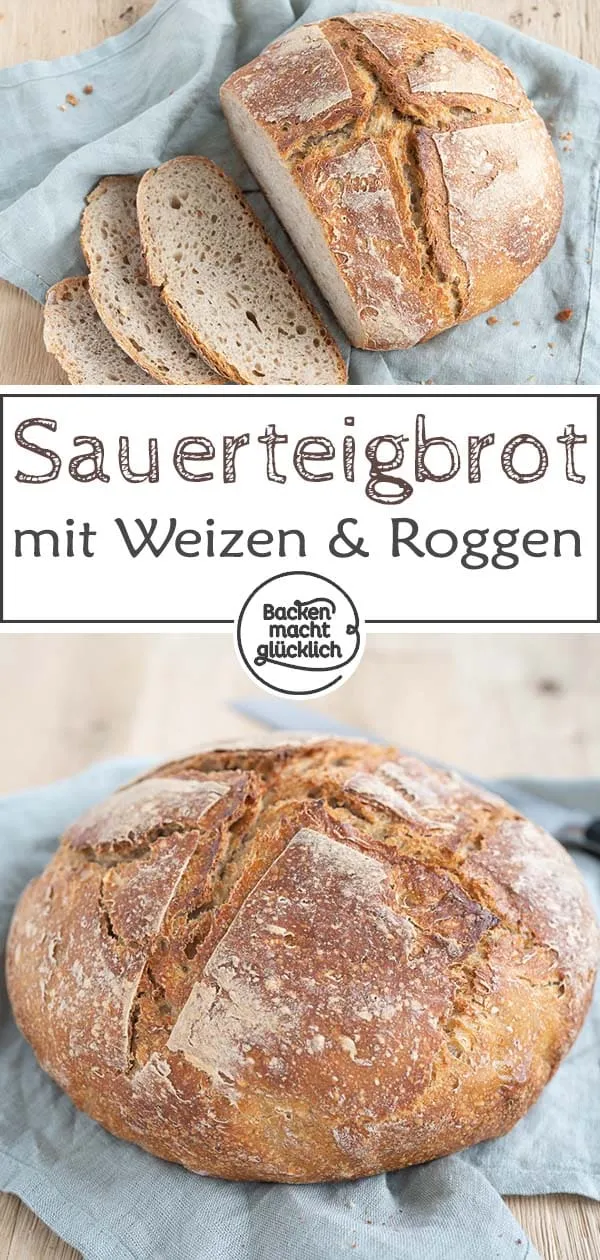 Ein Anschnitt eines Sauerteig-Bauernbrots zeigt die lockere, saftige Krume