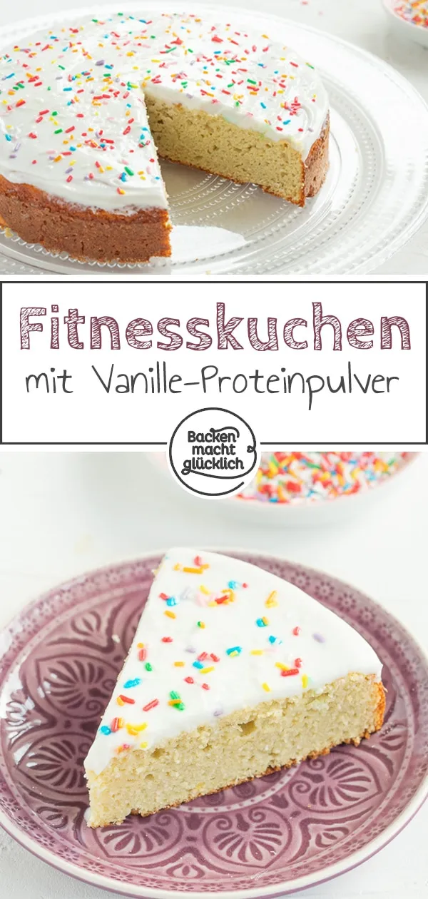Ein appetitlicher, fertig gebackener Kalorienarmer Vanille-Proteinkuchen mit Frischkäse-Topping