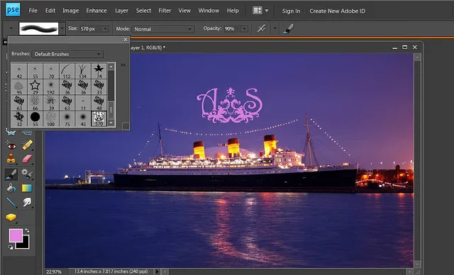 Ein auf einem Foto angewendetes Wasserzeichen, das die Flexibilität bei der Farbwahl und Deckkraft zeigt.