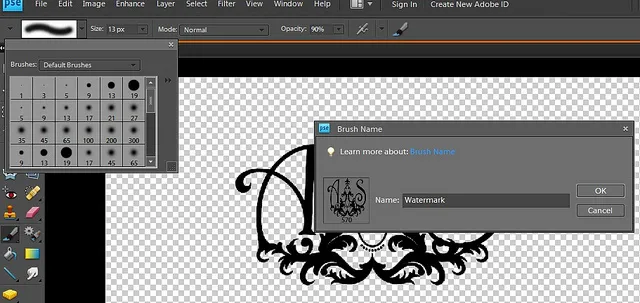 Ein Dialogfeld in Photoshop Elements, das zur Eingabe eines Namens für den neu definierten Pinsel auffordert.