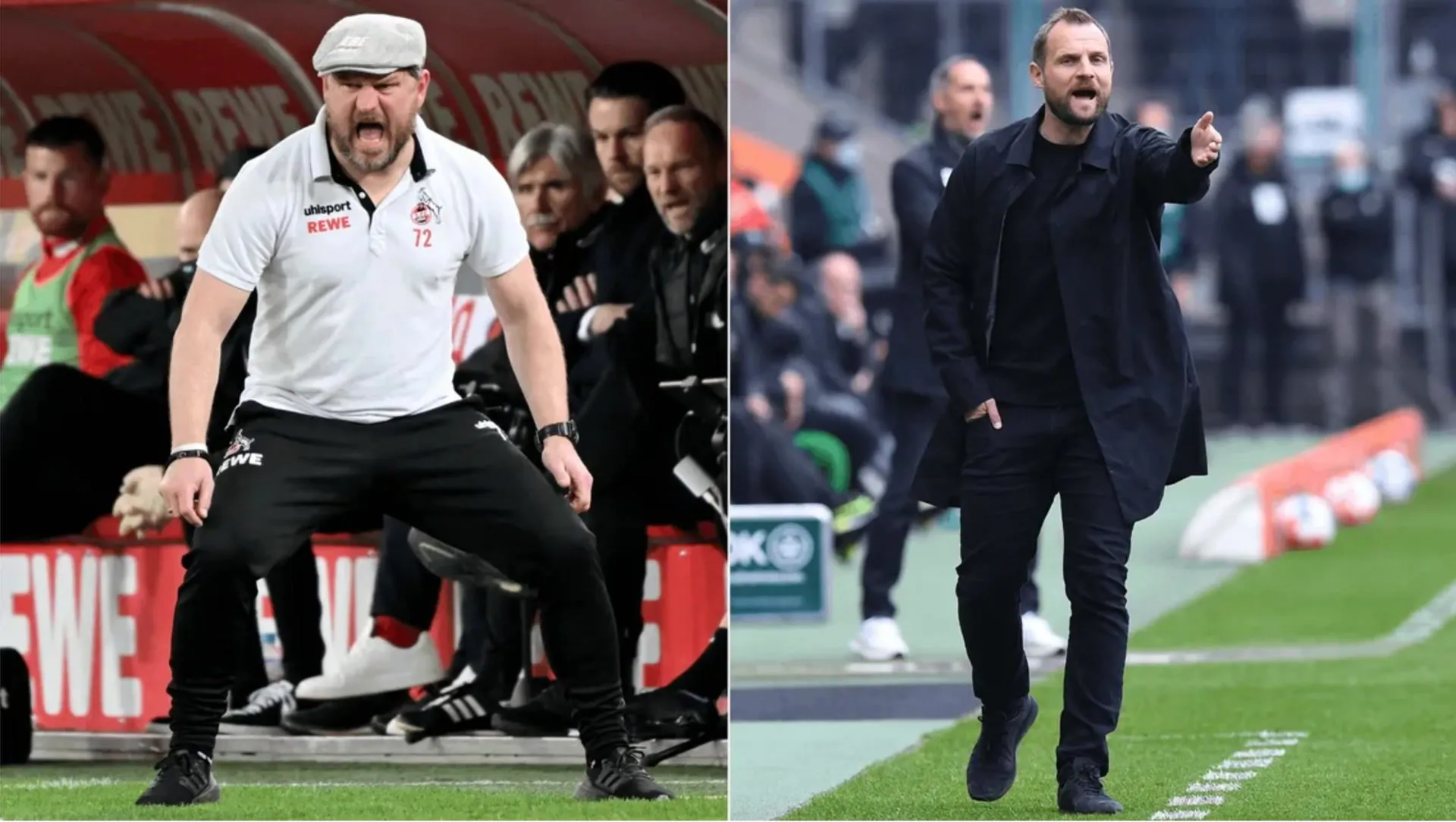 Ein Fußballtrainer spricht mit seinen Spielern in der Halbzeitpause.