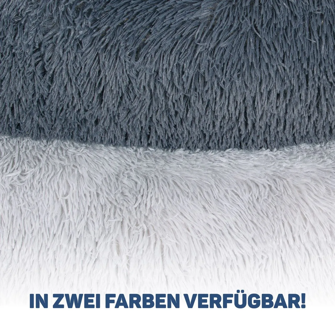 Ein hellgraues Katzenkörbchen von oben gesehen, betont die runde Form und die Polsterung