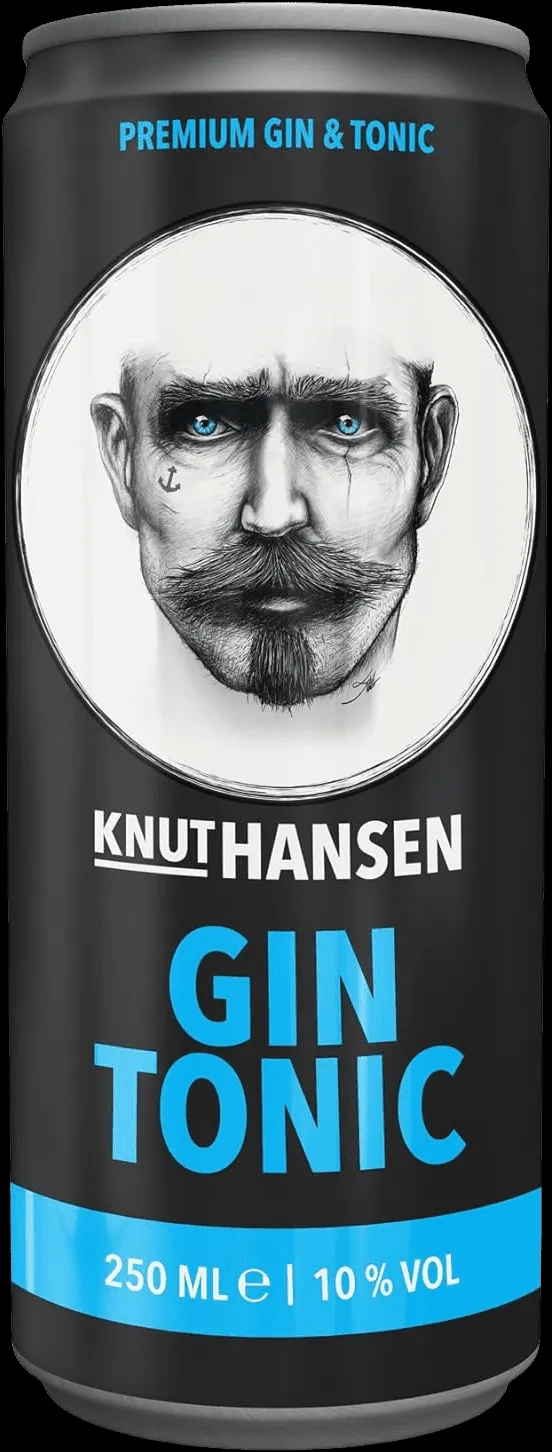 Ein klares Bild von Knut Hansen Gin & Tonic Dosen in einer stilvollen Anordnung