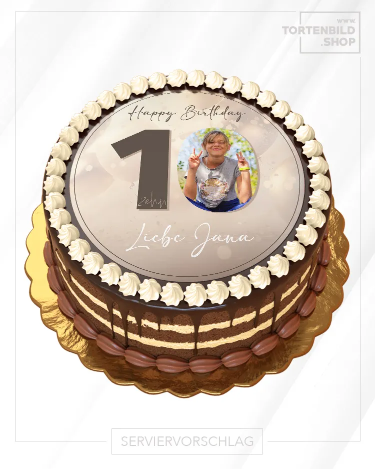 Ein personalisiertes Tortenbild für einen 10. Geburtstag