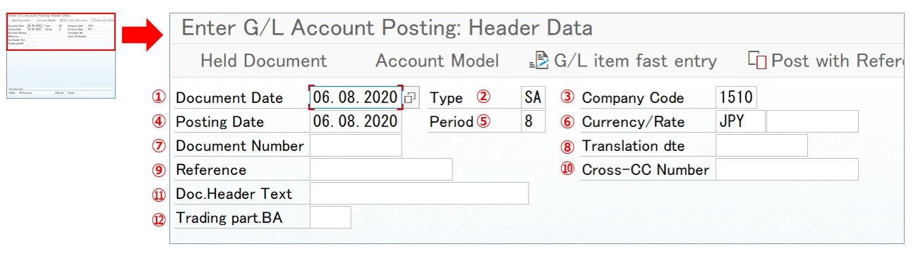 Ein Screenshot zeigt das Eingabefenster für Kopfdaten im SAP F-02 Transaktionscode