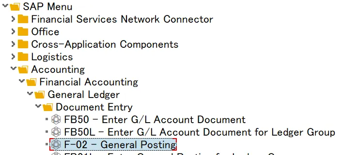 Ein Screenshot zeigt die Benutzeroberfläche des SAP F-02 Transaktionscodes für die allgemeine Buchung