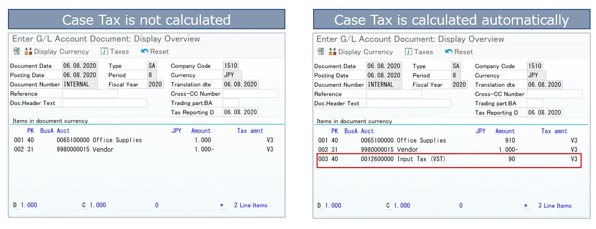 Ein Screenshot zeigt die Ergebnisse der Buchungssimulation mit Soll- und Habenpositionen