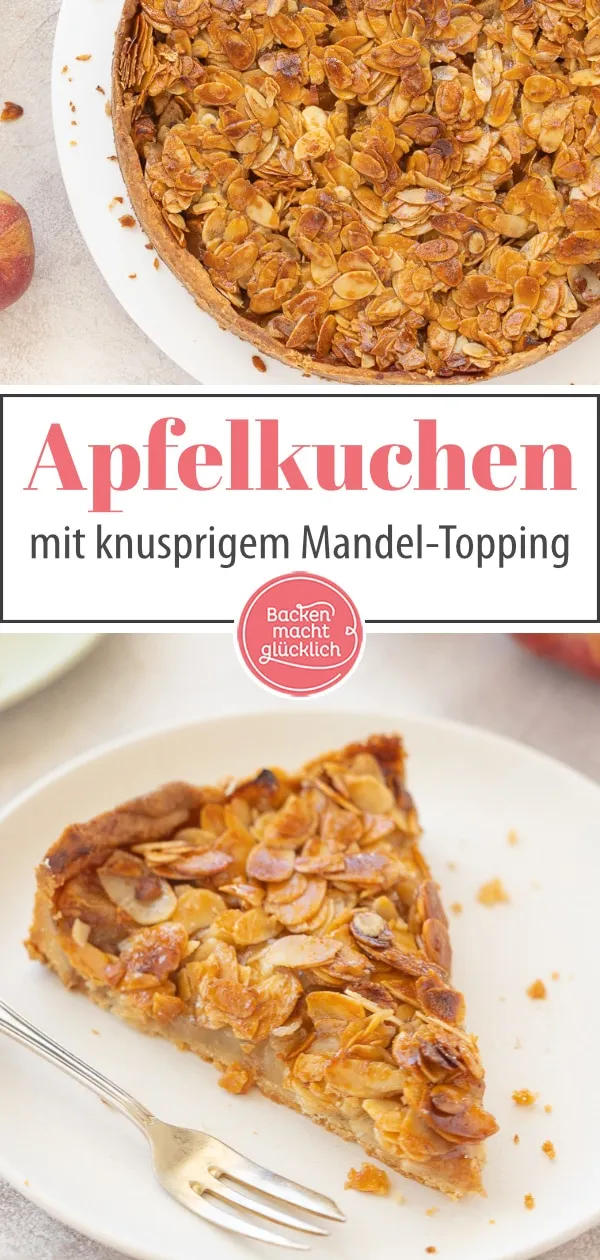 Ein servierter Teller mit Florentiner Apfelkuchen, garniert und bereit zum Genuss, betont die appetitliche Textur.