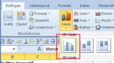 Ein standardmäßiges Säulendiagramm in Excel, das noch nicht dynamisch ist