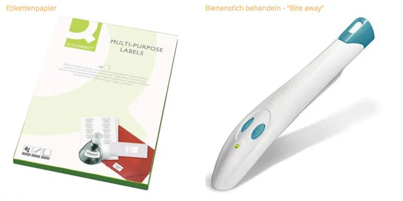 Ein Stichheiler (Bite Away) wird zur Behandlung eines Bienenstichs auf die Haut gehalten