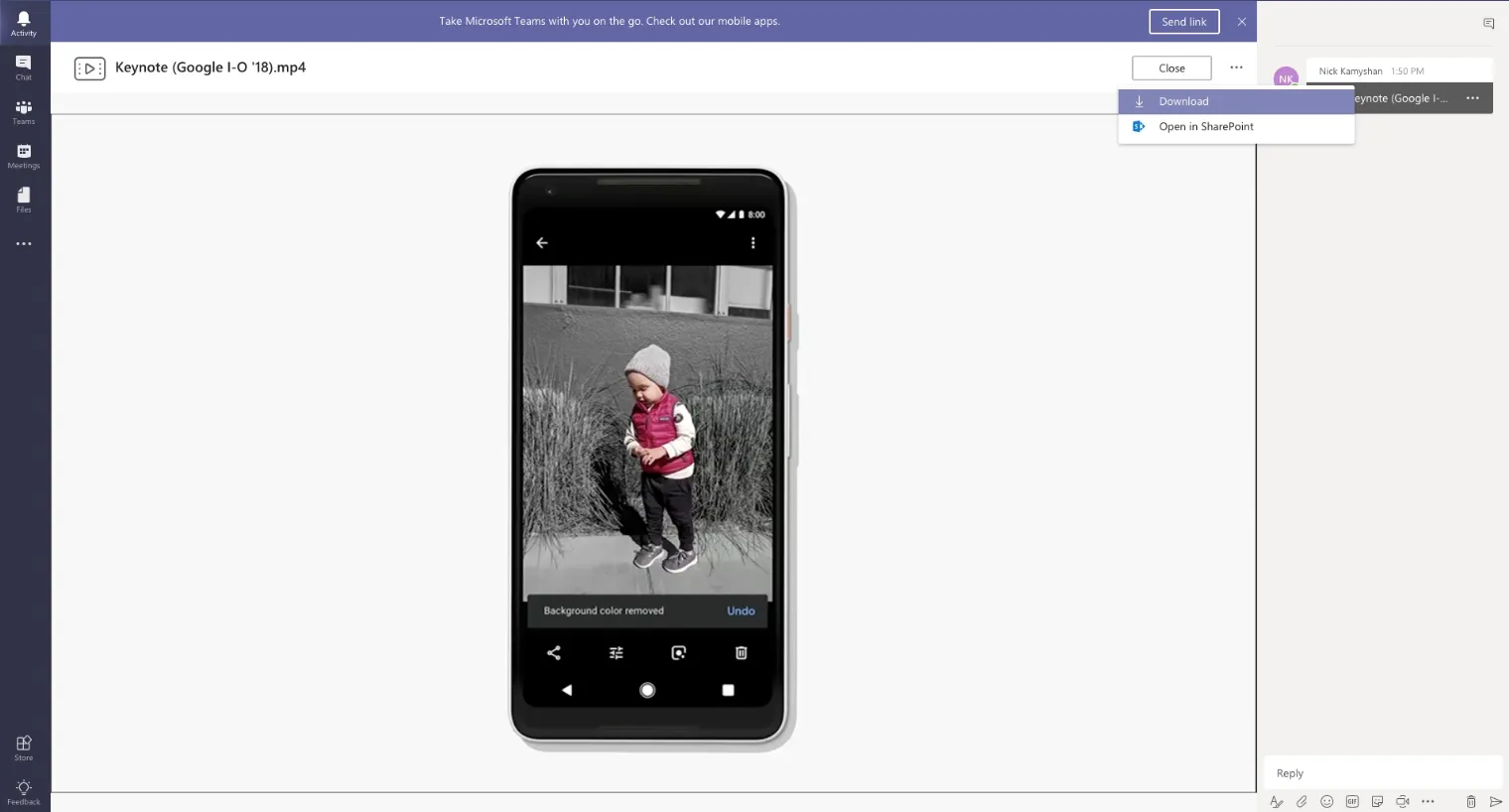 Ein Video im Microsoft Teams Arbeitsbereich ansehen, ohne es herunterzuladen
