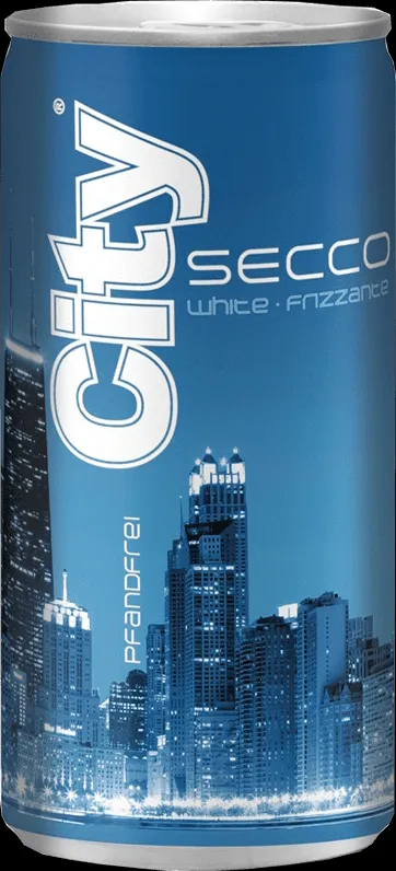 Eine Auswahl bunter City Secco und Bree Syrah Rosé Secco Dosen auf hellem Untergrund