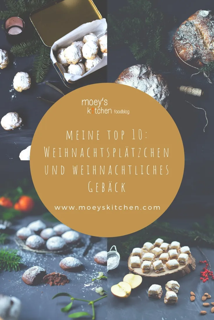 Eine Collage der Top 10 Weihnachtsplätzchen und weihnachtliches Gebäck, eine Sammlung beliebter Rezepte für die Feiertage.