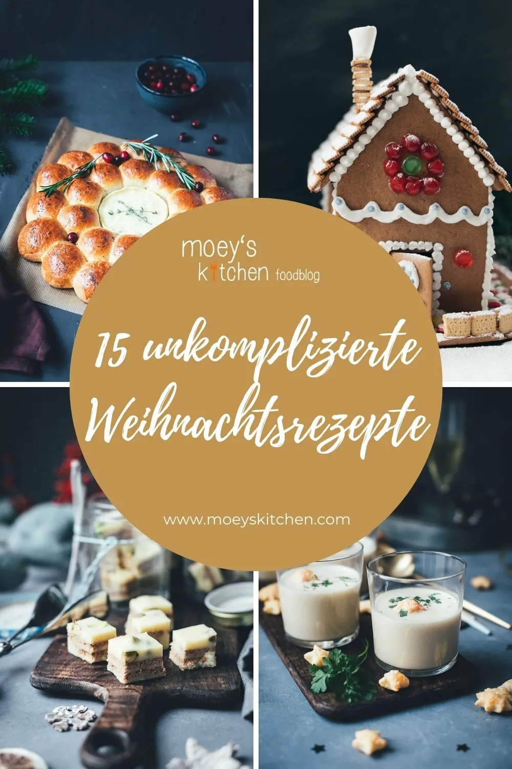Eine Collage von 15 unkomplizierten Weihnachtsrezepten, perfekt für gemütliche Feiertage zu Hause.