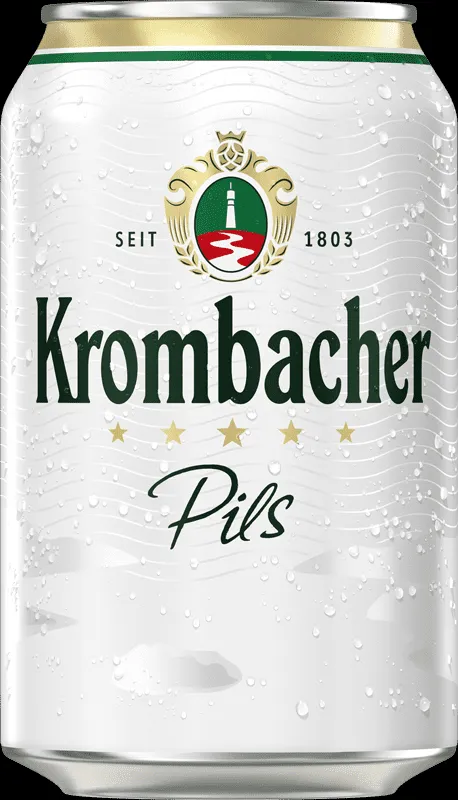 Eine eisgekühlte Dose Krombacher Pils 0,33l, bereit zum Genuss