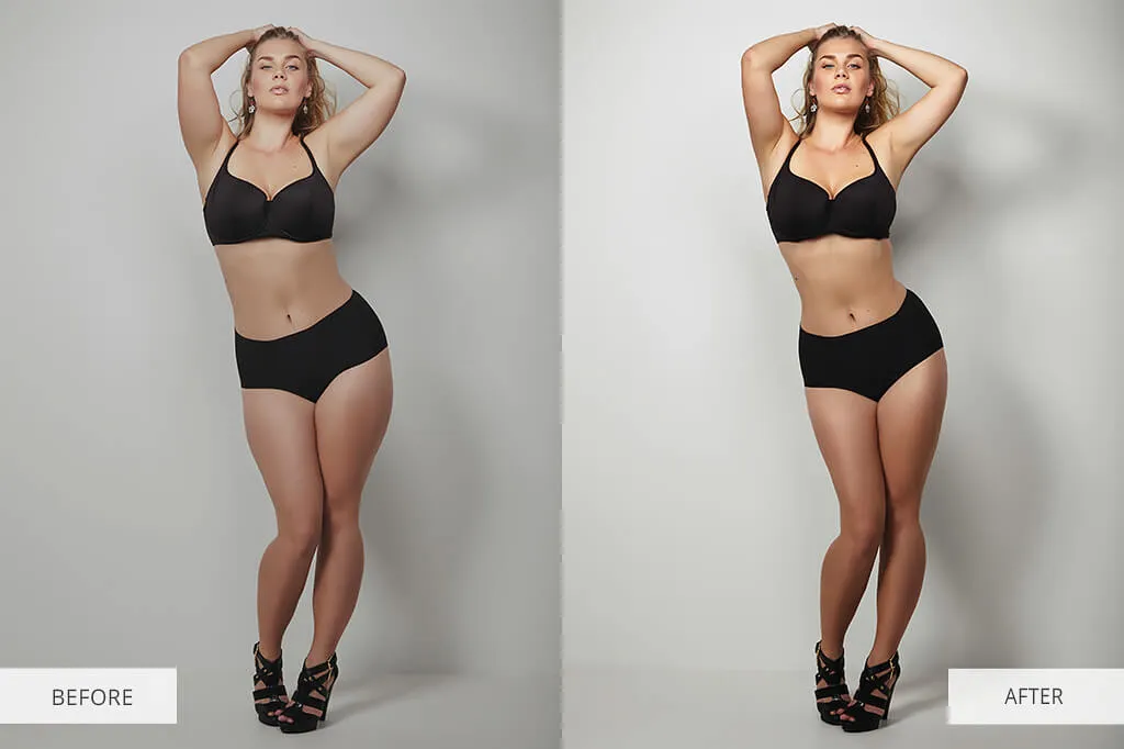 Eine Figur, die mit dem Verflüssigen-Werkzeug subtil geformt wurde, um die Körperkonturen zu verbessern, ohne unnatürlich zu wirken