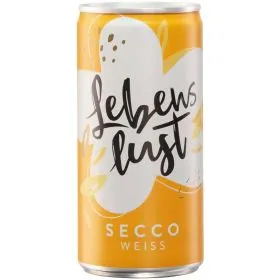 Eine Flasche Secco Lebenslust, Weiß trocken, bereit zum Genuss