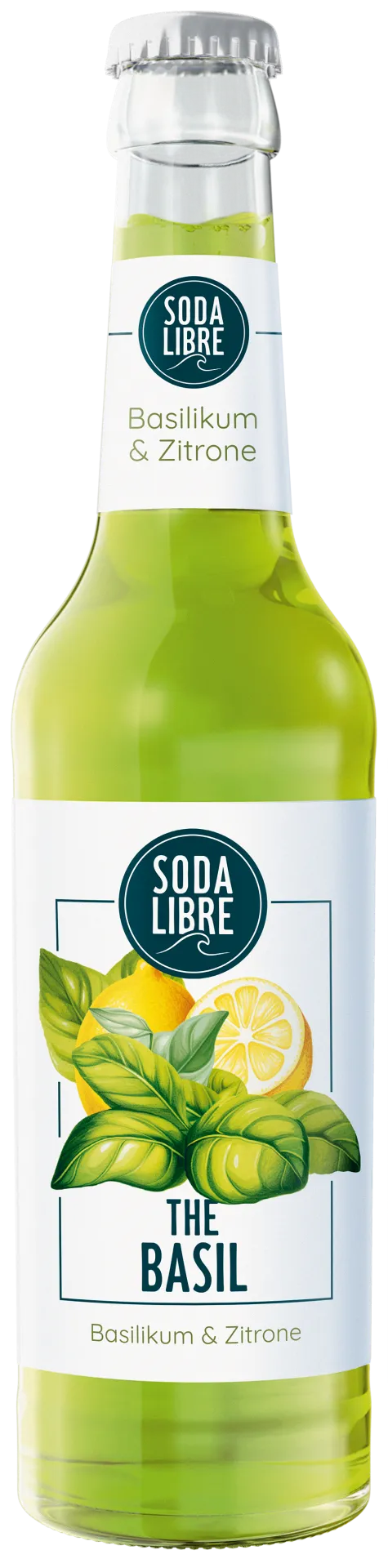 Eine Flasche Soda Libre The Basil, ein erfrischendes Basilikum-Getränk