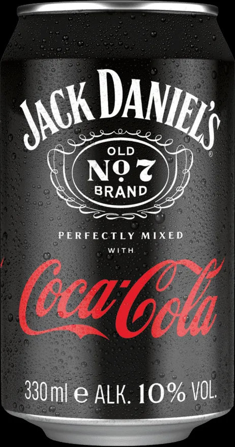 Eine Nahaufnahme von Jack Daniel's Coca-Cola Dosen, elegant präsentiert