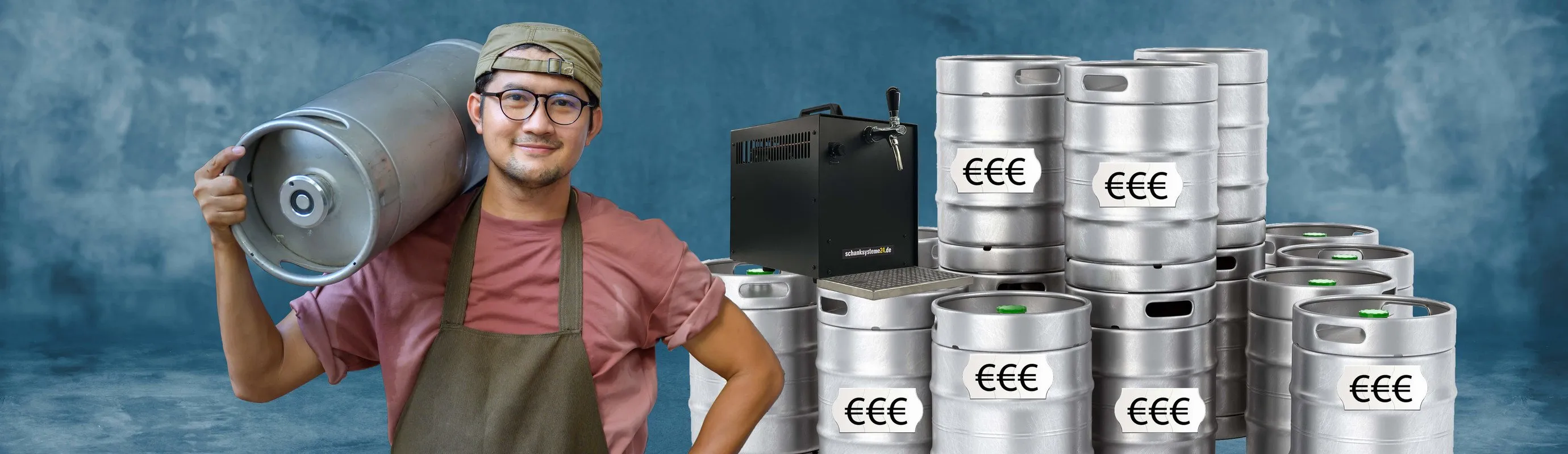 Eine Reihe von Bierfässern, kühl gelagert in einem Keller