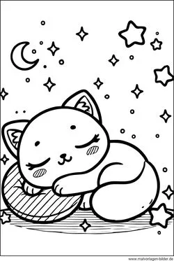 Eine schlafende Katze, die Ruhe und Geborgenheit ausstrahlt, bereit zum Ausmalen