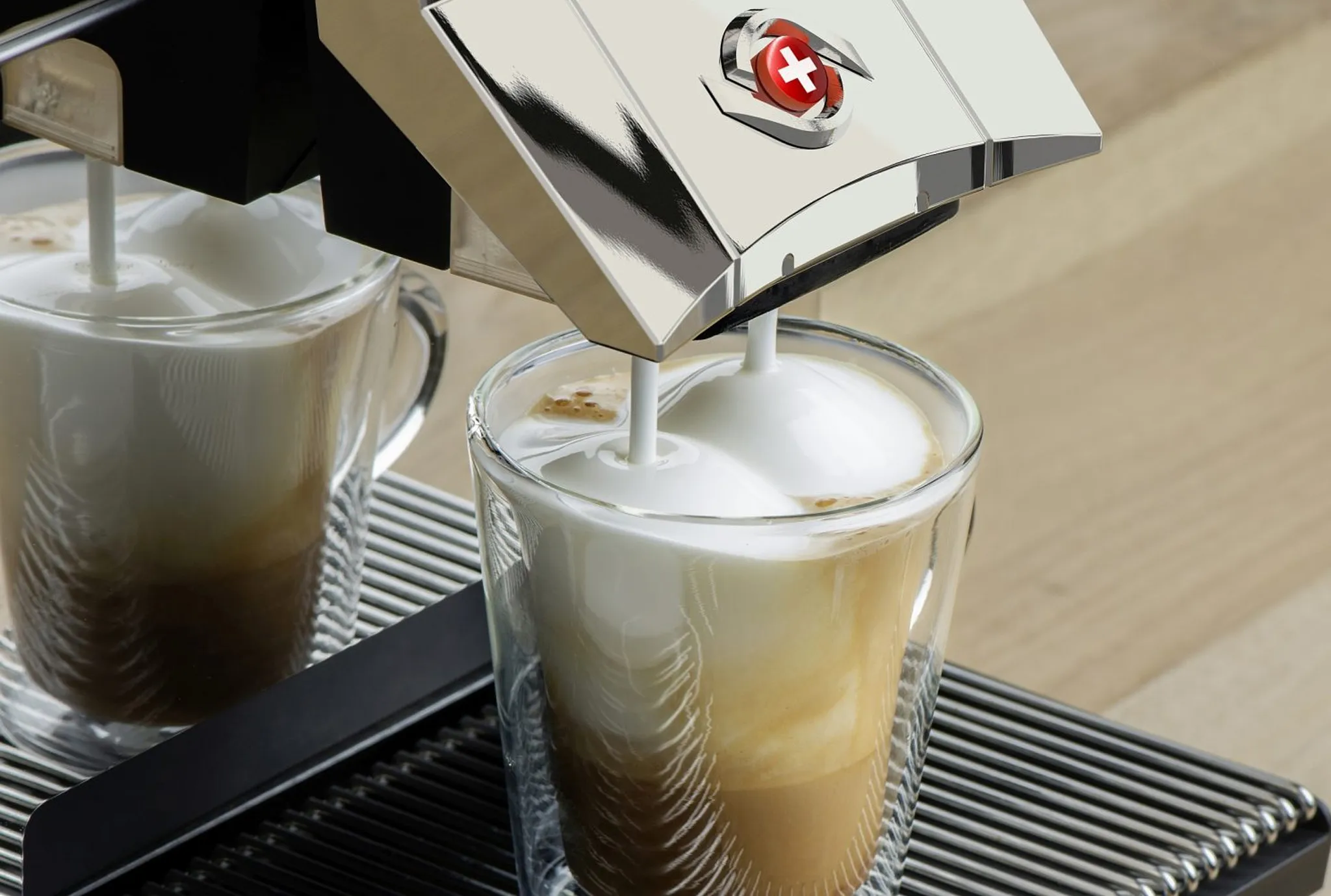 Eine Thermoplan Kaffeemaschine bei der Zubereitung von Kaffee