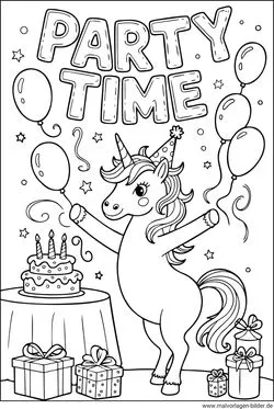 Einhorn Party Ausmalbild Kindergeburtstag
