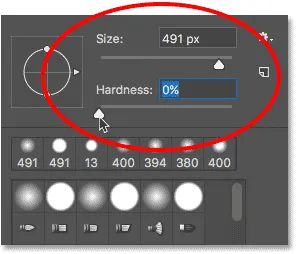Einstellung von Größe und Härte des Pinsel-Werkzeugs.