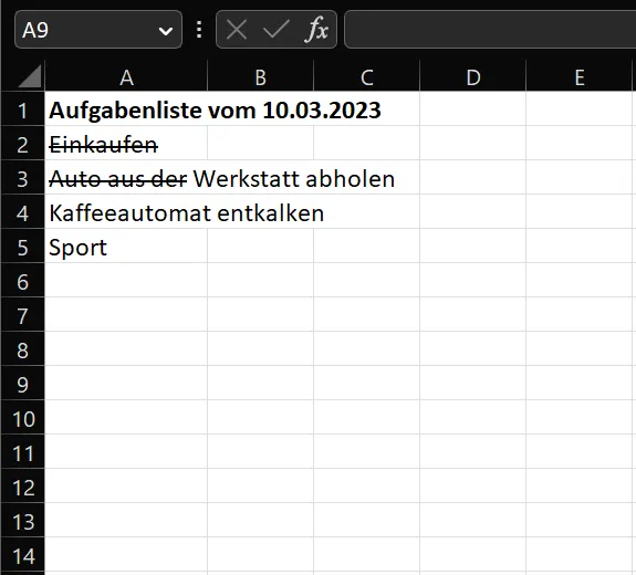 Einzelne Teile in Excel durchstreichen