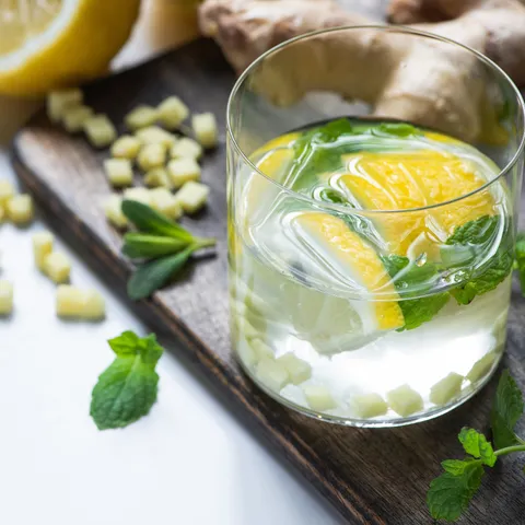 Erfrischendes Wasser mit Ingwer und Zitrone