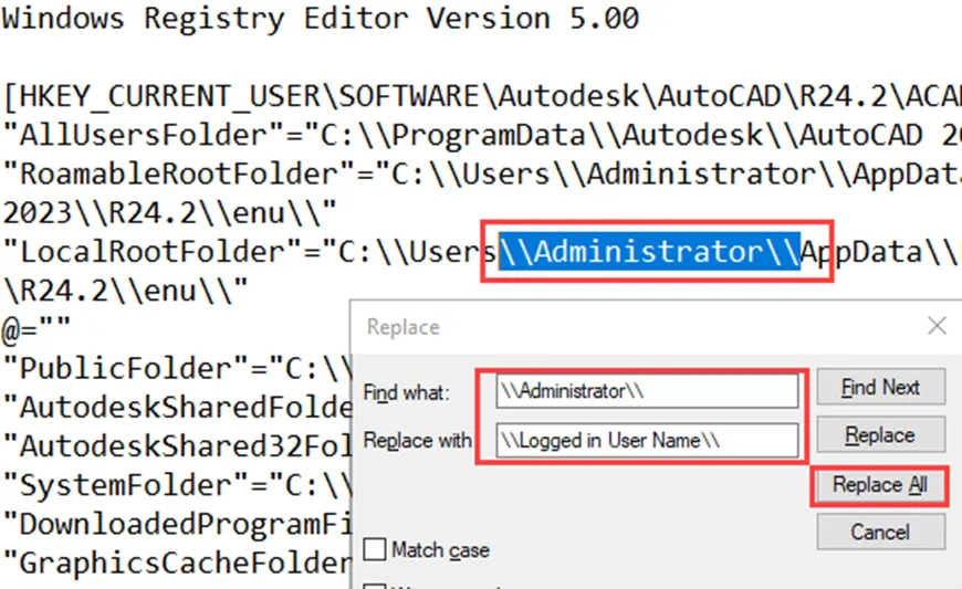 Ersetzen des Benutzernamens in der .reg-Datei