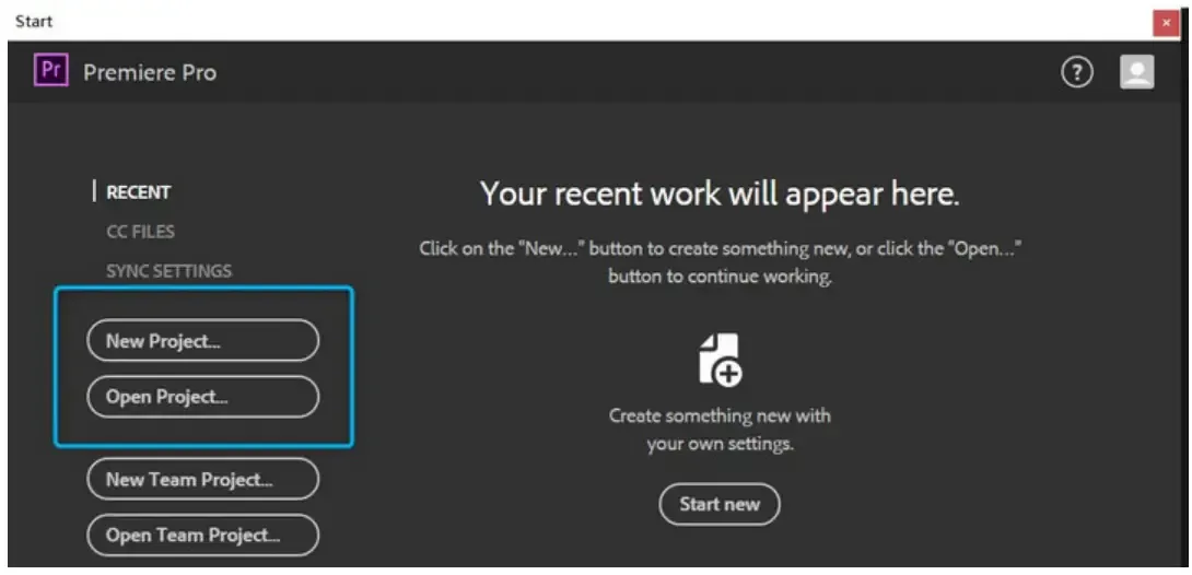 Erstellen eines neuen Projekts in Premiere Pro