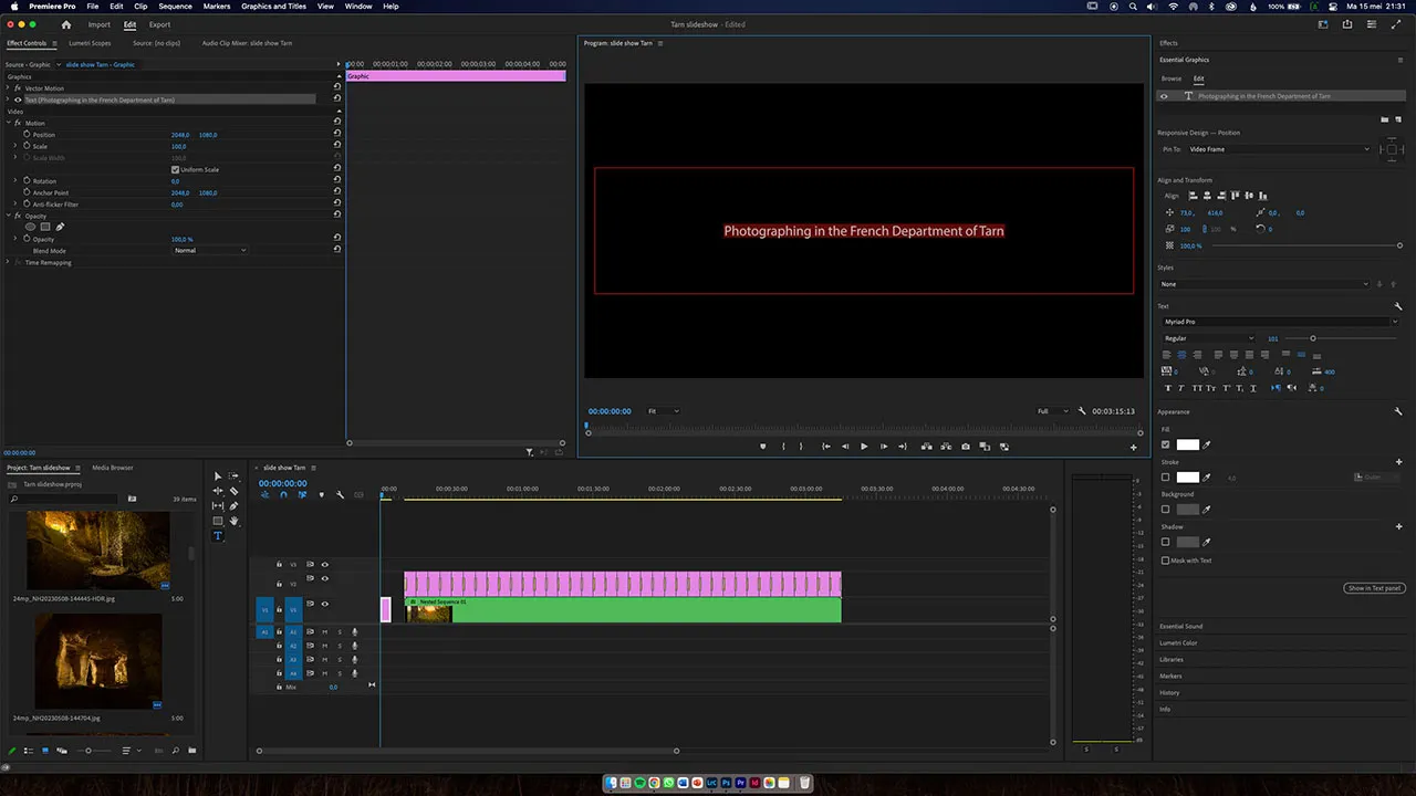 Erstellen Sie einen Titel für Ihre Diashow. Verwenden Sie ein Preset oder erstellen Sie Ihre eigene, einzigartige Titelsequenz.
