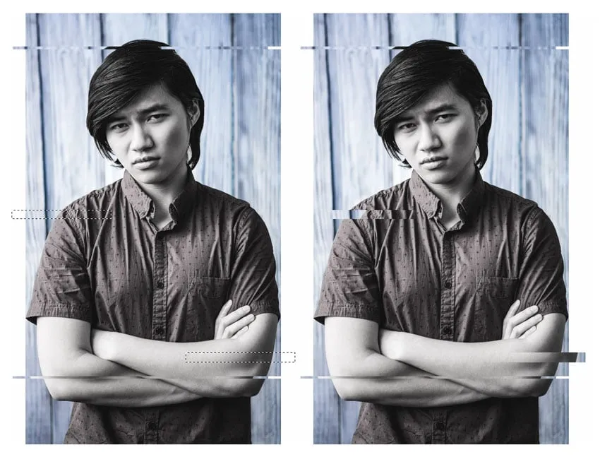 Erstellen weiterer Auswahlen und deren Verschiebung für komplexere Glitch-Effekte