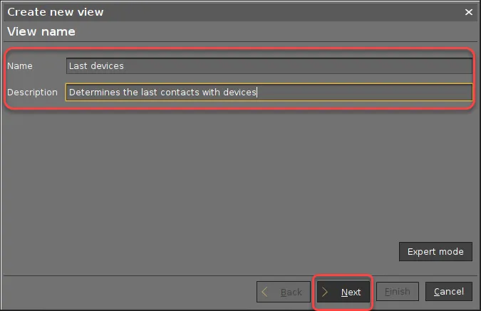 Erstellung einer neuen Ansicht zur Suche nach Geräten in der UMS Konsole