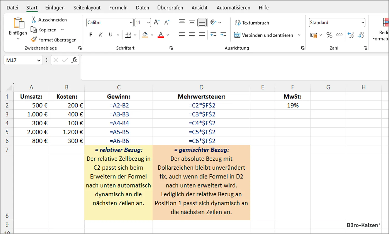 Excel absoluter Bezug Beispiel