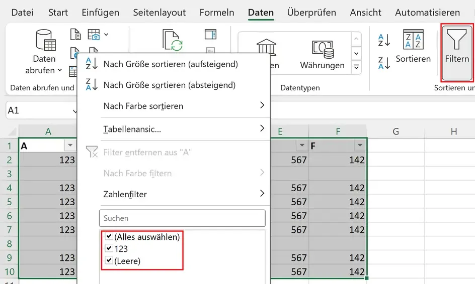 Excel: Filter, mit dem sich leere Zeilen entfernen lassen