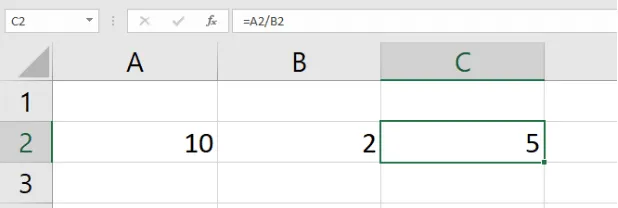 Excel-Formel A2/B2 für die Division