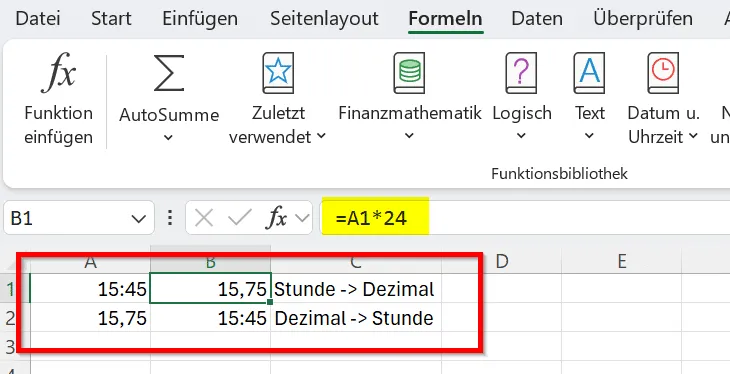 Excel Stunden in Dezimal umrechnen