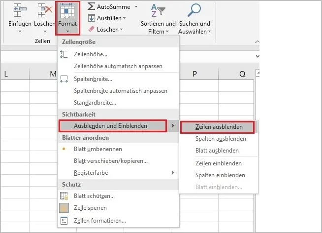 Excel-Tabelle zeigt die Auswirkungen von manuell ausgeblendeten Zeilen auf TEILERGEBNIS