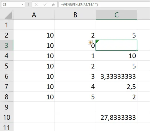 Excel WENNFEHLER erzeugt eine leere Zelle bei einem Fehler