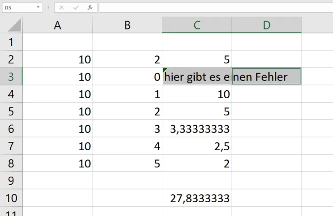 Excel WENNFEHLER zeigt benutzerdefinierten Text bei einem Fehler an