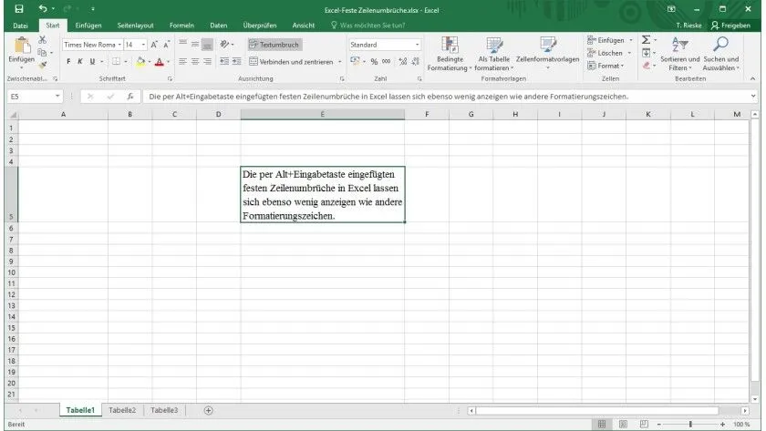 Excel-Zelle mit aktiviertem automatischen Textumbruch, der den Inhalt anpasst