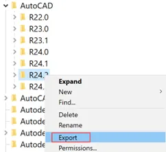 Exportieren des AutoCAD-Registry-Keys
