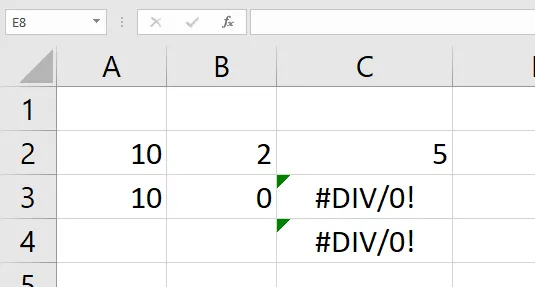 Fehlermeldung #DIV/0 bei Division durch Null in Excel