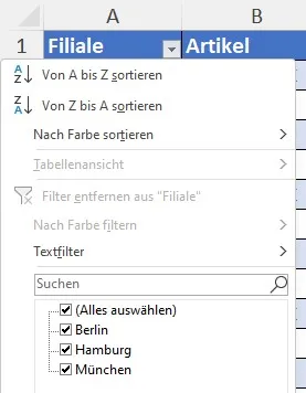 Filtermöglichkeiten in einer dynamischen Excel Tabelle