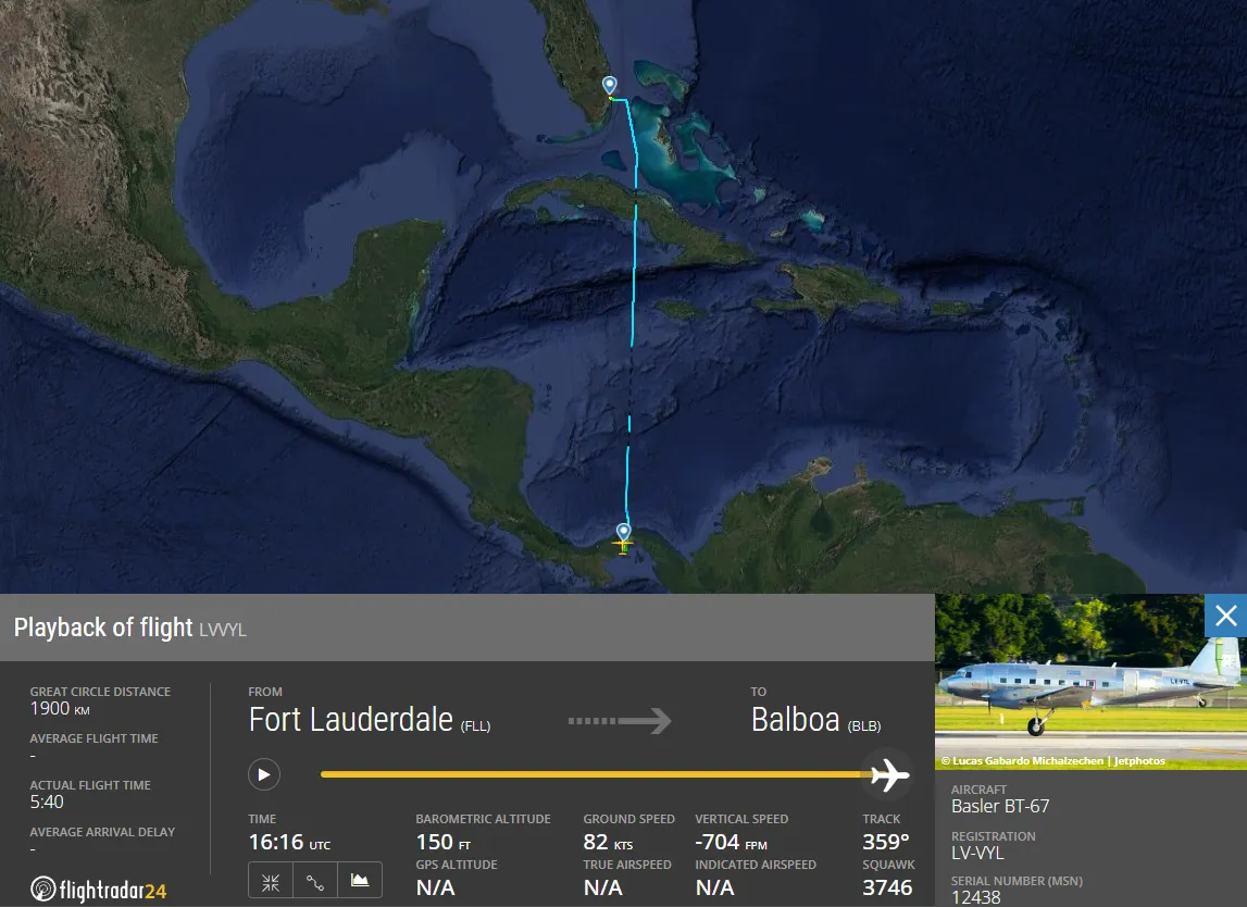 Flugstrecke von Fort Lauderdale nach Panama City (Balboa)