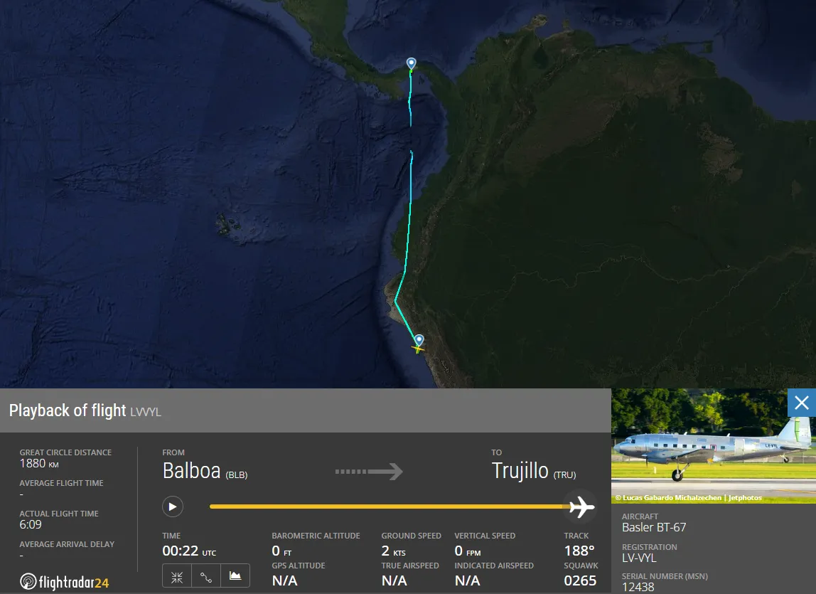 Flugstrecke von Panama City (Balboa) nach Trujillo
