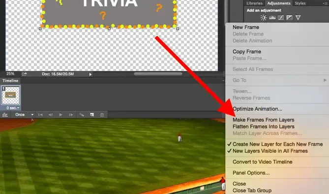 Frames aus Ebenen erstellen auswählen