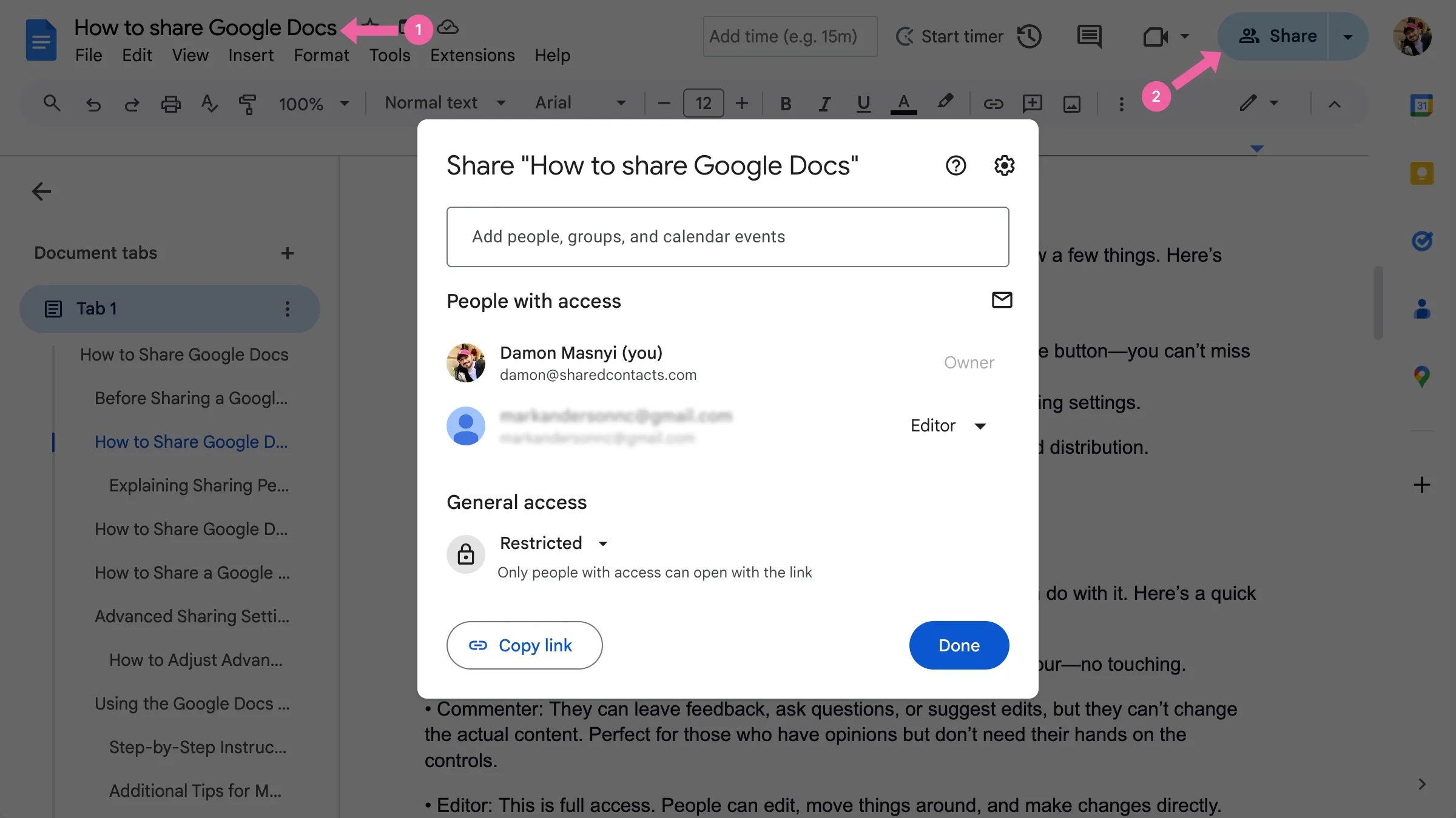 Freigeben-Schaltfläche in Google Docs hervorheben